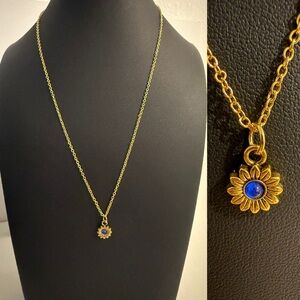 Gucci Gold Necklace with Blue Micro Flower Pendant